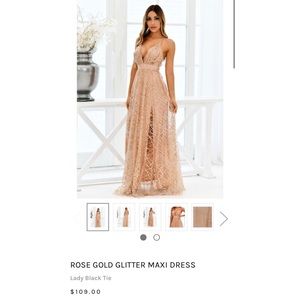 Lady Black Tie rose gold glitter maxi dress